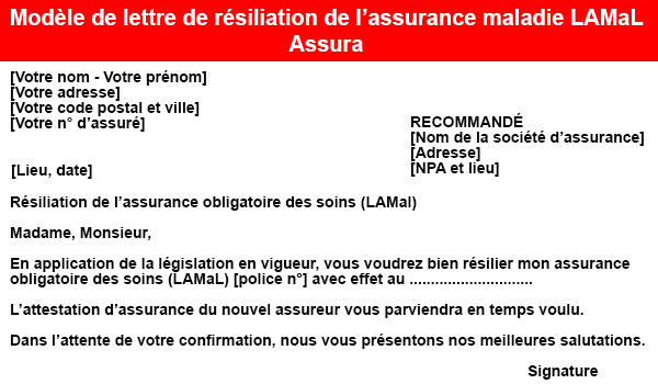 Modèle de lettre de résiliation de l’assurance-maladie (LAMaL) Assura